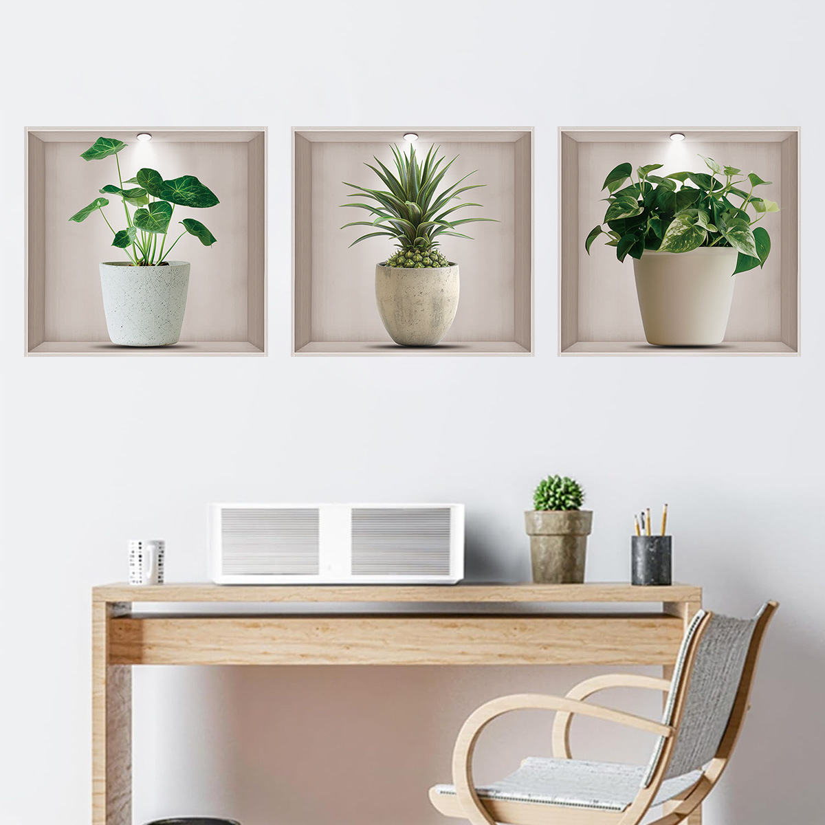 Home Office Layout - Flower Pots, Green Plants, Wall stickers,