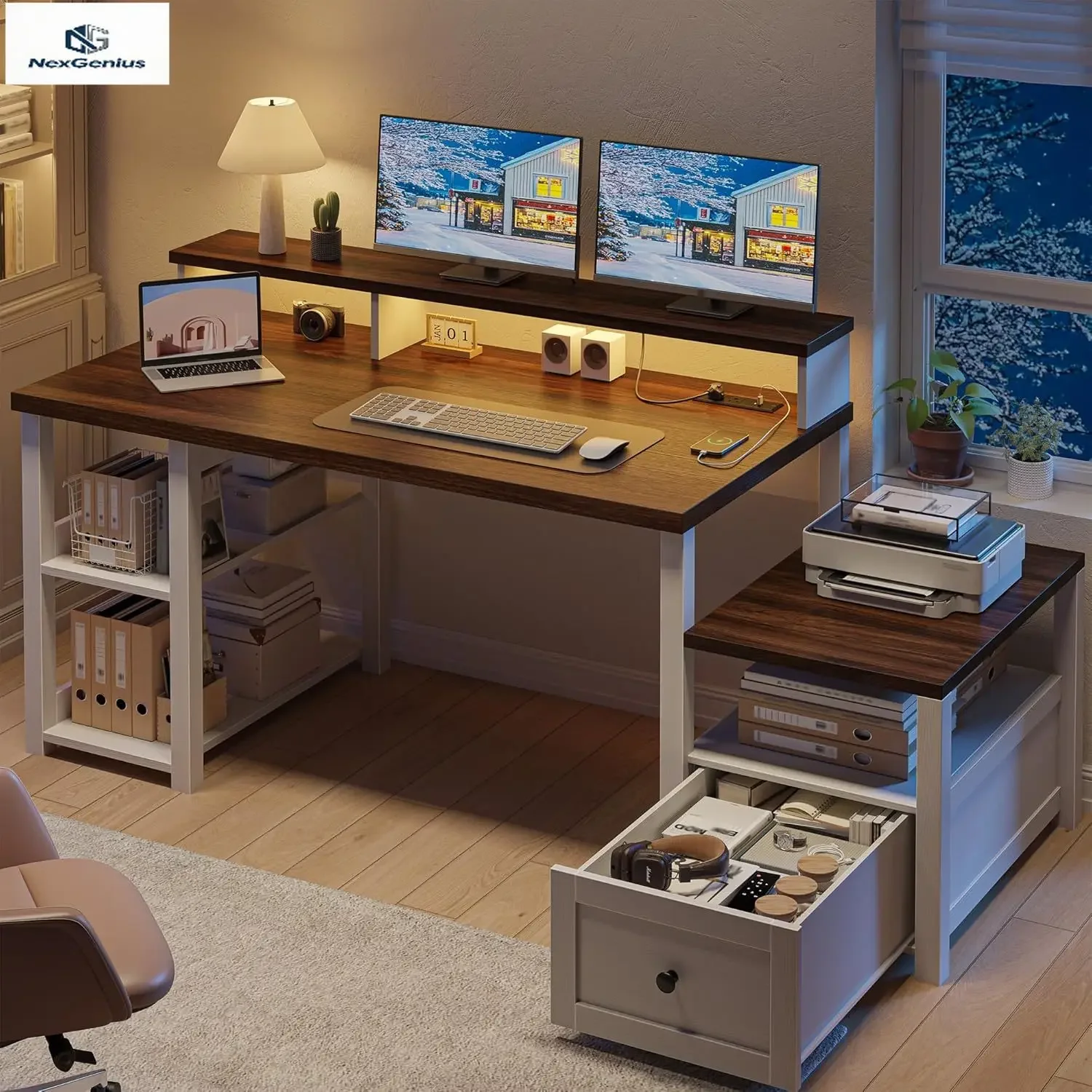 White Gaming Desk With Drawer  - Home Office Work Table ulasan dan harga