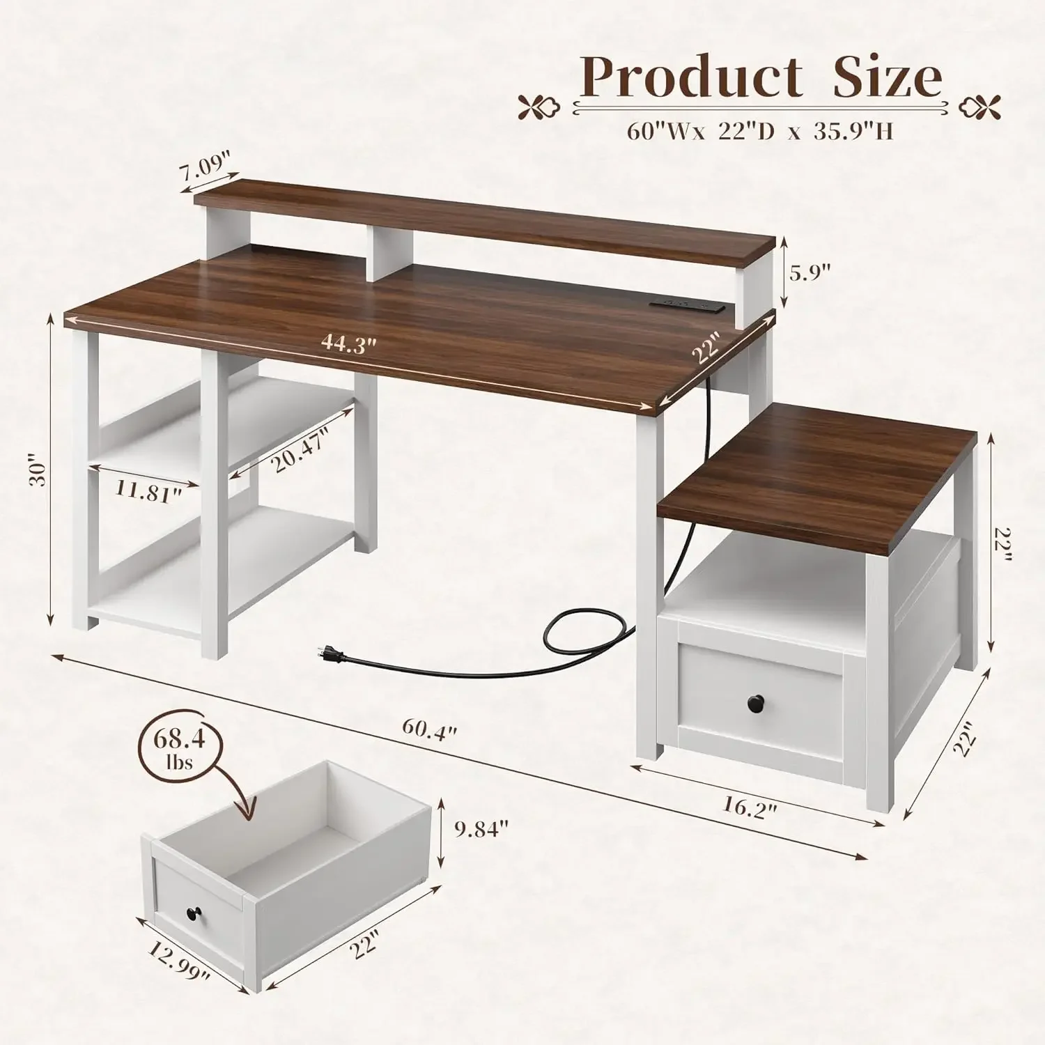 White Gaming Desk With Drawer  - Home Office Work Table ulasan dan harga